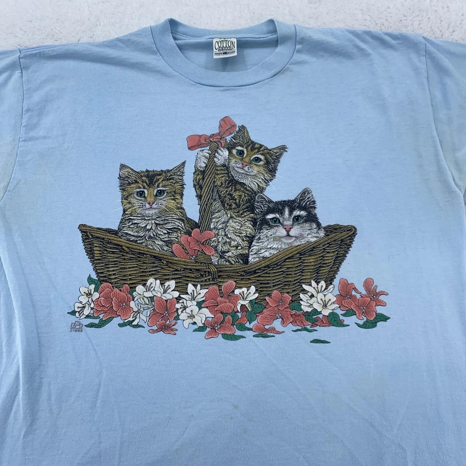 

Vintage 90s Cat Kittens Basket Shirt Mens Large Grove Flowers USA Tee 3XL