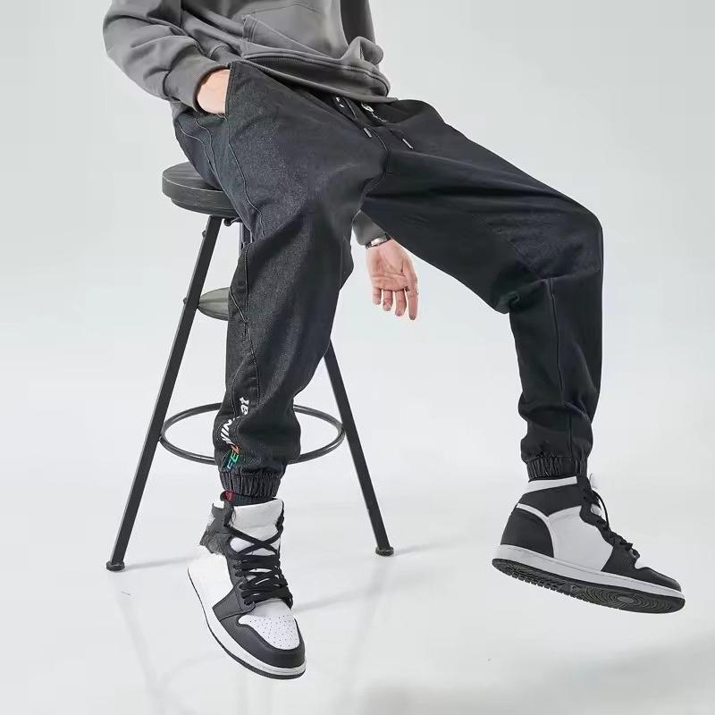 

Мужские джинсы больших размеров, модные повседневные джоггеры, гаремные джинсовые брюки, хип-хоп, новые джинсы на резинке, мужские брюки M чёрный
