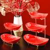 Fruit Plate Fruit Bowl Basket for Kitchen Counter, Multi-layer Ceramic Serving Bowls with Metal Stand, Red Tiered Fruit Basket for Fruit, Vegetable,