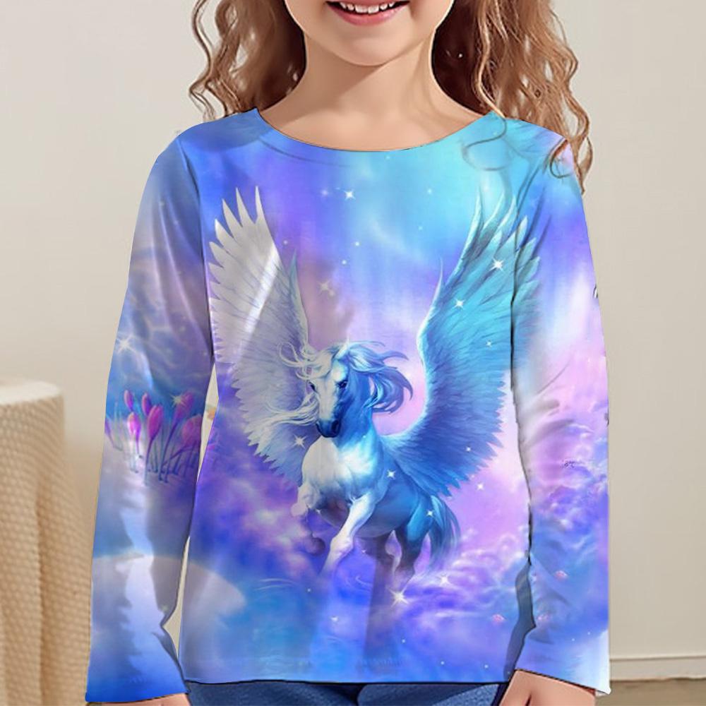 Cartoon Comics Children's 3D Digital Printed Girls' Fashionable and Comfortable Round Neck Long Sleeved T-shirt