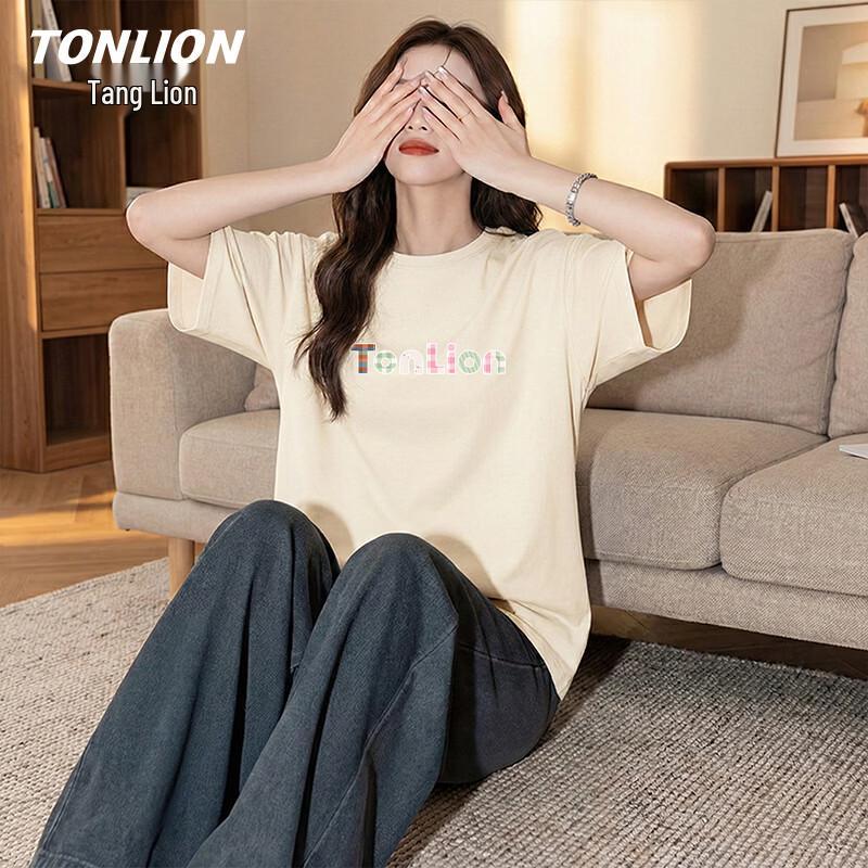 TonLion Women s Loose Fit Pure Cotton Short Sleeve T-Shirt S