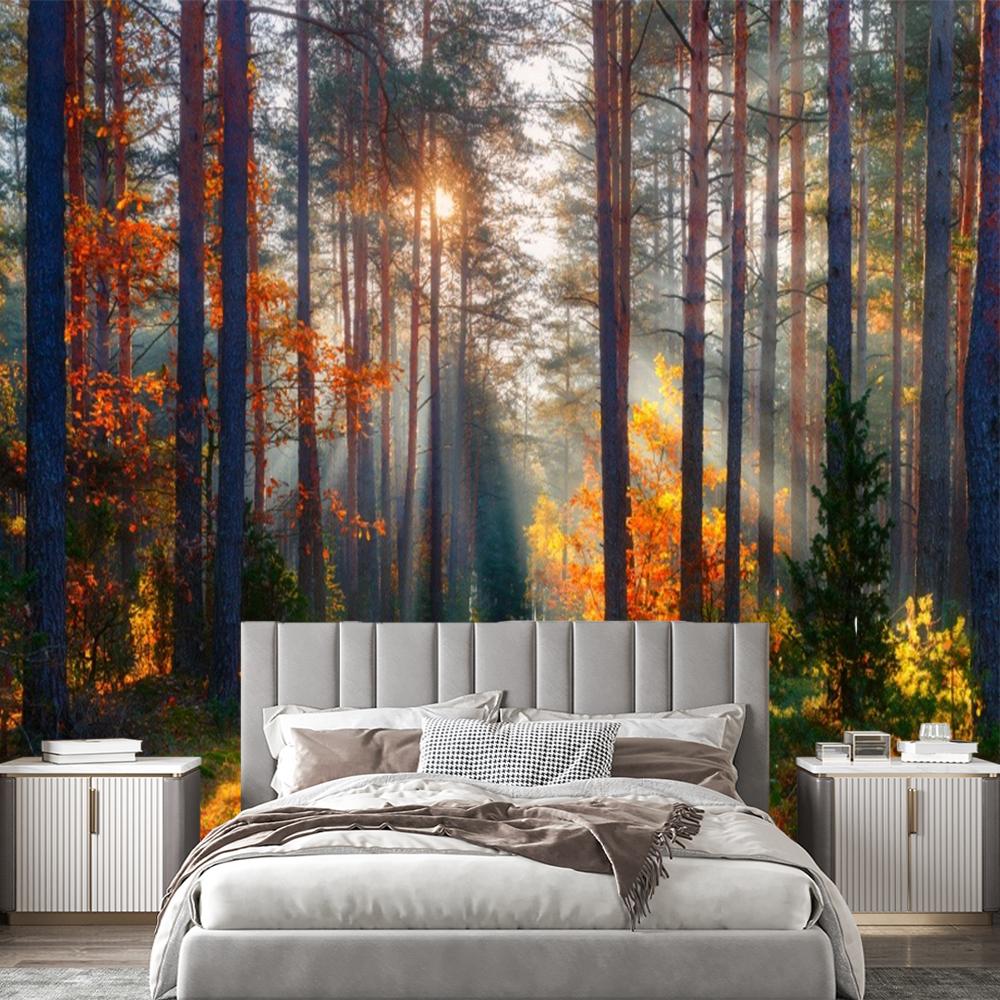 Autumn Sunshine Forest Wallpaper Natural Forest Mural Modern Living Room Bedroom Backdrop Wall Mural
