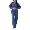 Set Camicia Casual in Cotone e Lino Stile Euro-Americano 2024 e Pantaloni Larghi con Coulisse - Bianco