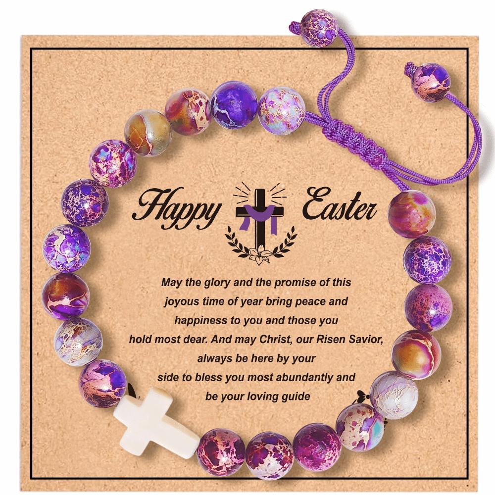 Fashion Adjustable Pearl Beaded Bracelets with Bless Card Handmade Cross Stone Bracelet Birthday Gifts Christian Bracelet For