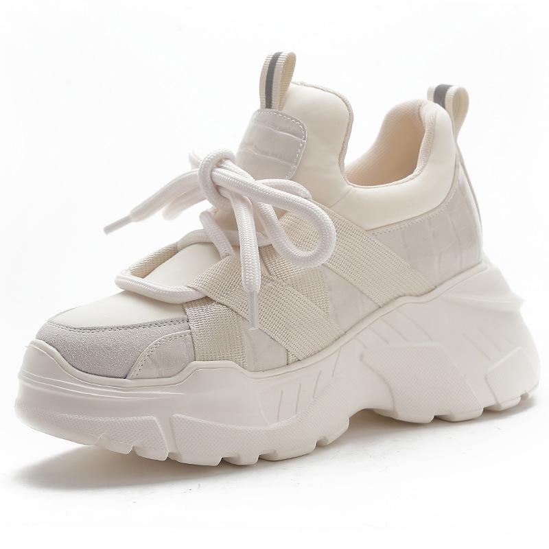 

8CM New Genuine Leather Summer Hollow Air Mesh Platform Wedge Chunky Sneakers New 2025 Autumn Spring Fashion Casual Shoes 39 бежевый