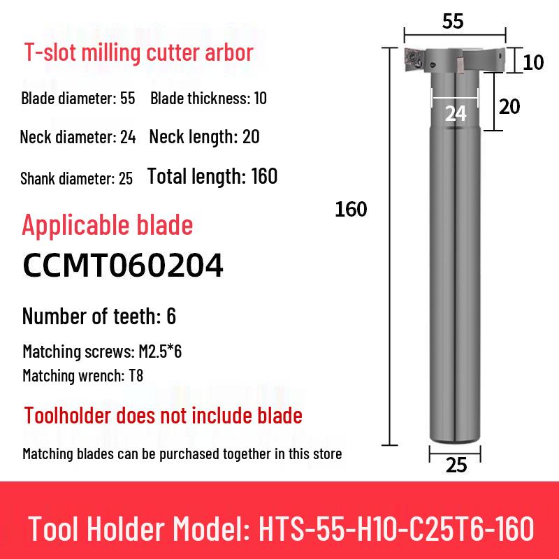 CNC T-Slot Milling Cutter with HTS Three-Sided Blade, Shank Thickness: 6, 8, 10, 12 Mm