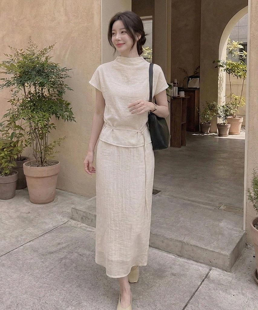 LAMEREI Linkle High-Neck Cap Sleeve Blouse[Lmbfspsh322]-2Color