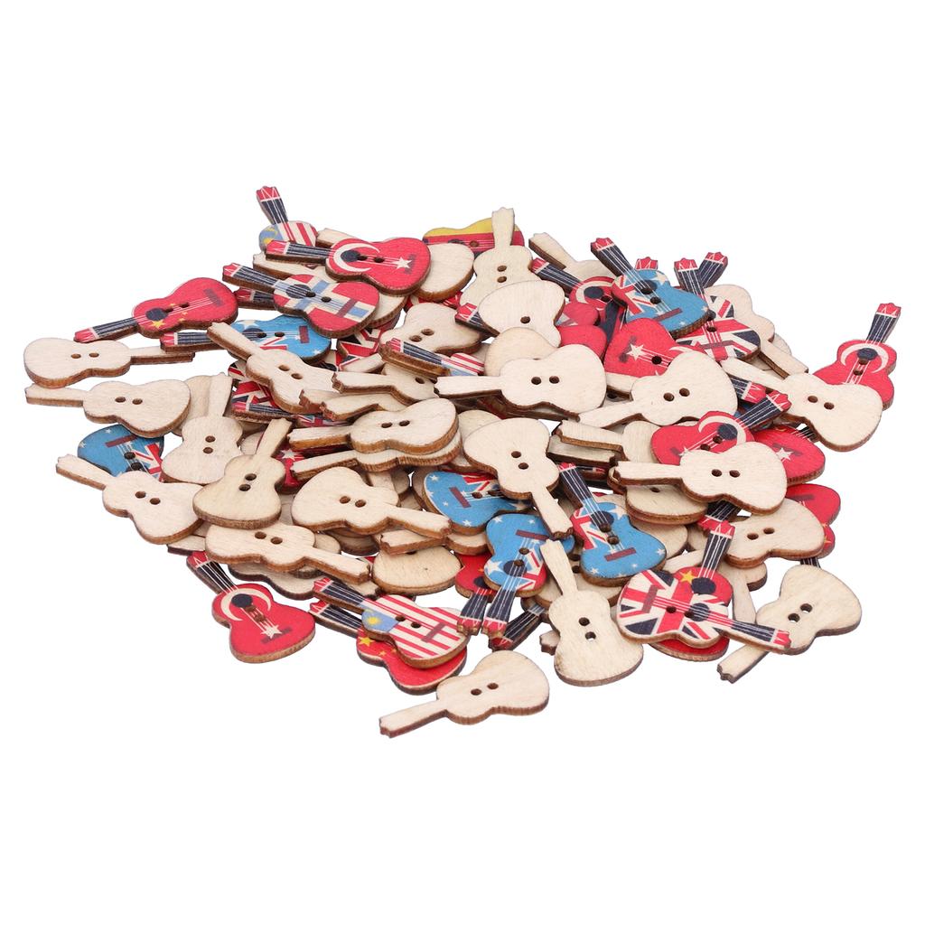 100Pcs Assorted Wood Buttons Vintage GuitarShape Sewing Button Clothing Supplies