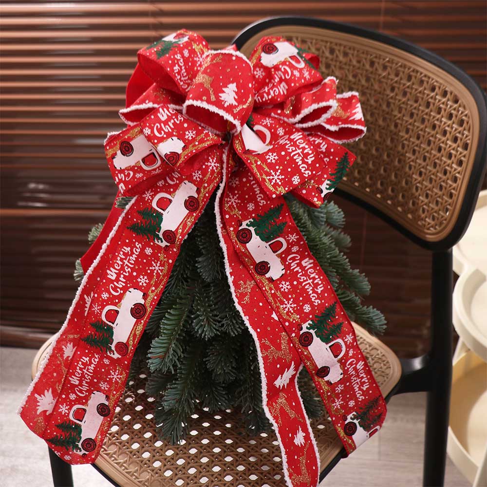Large Size Christmas Tree Bowknot Double Layer Present Ribbon Knot Christmas Wreath Bow  Wedding