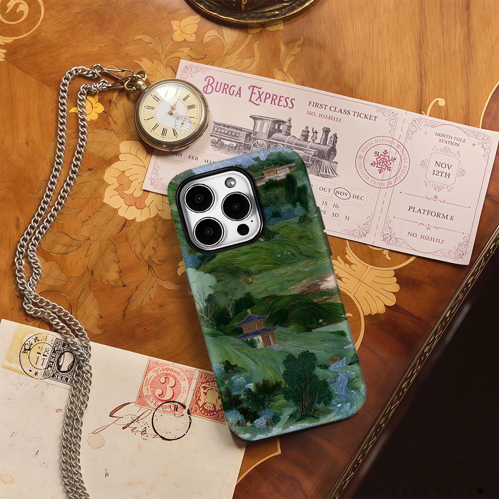Chinese Garden Scroll Phone Case for IPhone 17AIR 16E 16 15 14 13 12 11 17 Pro Max Plus Double-layer Back Cover