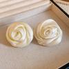 Niche design temperament retro French Hong Kong style earrings, exaggerated personality satin three-dimensional rose flower stud earrings ears