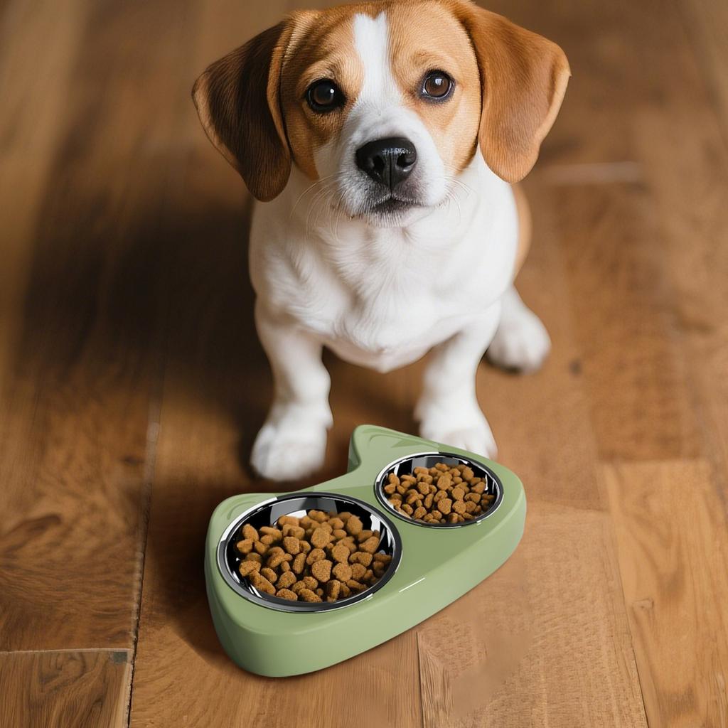 Urocze miski dla kotów domowych, mały podwójny zestaw miski na karmę i wodę dla kota z 2 miskami ze stali nierdzewnej, stanowiska do karmienia, miski na mokrą karmę