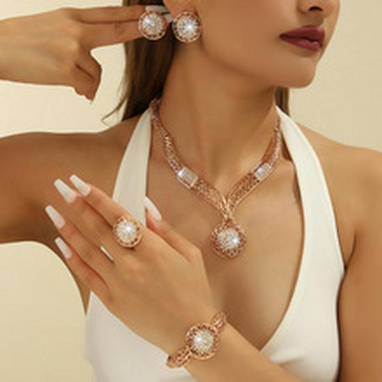 24k Gold-Plated Dubai Jewelry Set: Necklace, Bracelet, Earrings, and Ring for Women