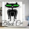 Luxury Black Cat Shower Curtain: Bright Green Eyes Decorative Bathroom Liner for Bathtub White Backdrop with Eerie Feline Design