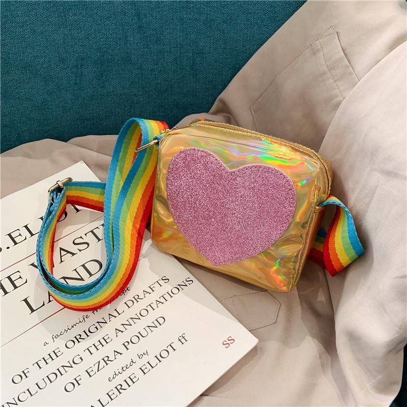 Chic Korean Style Kids Bag With Shiny Pu Leather And Colorful Rainbow Strap For Boys And Girls