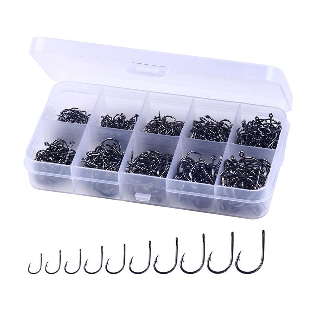 100/500pcs Steel Barbed Fish Hooks Replacement Eyed Sea Fish Hooks Rustproof Carp Circle Hooks Baits Holder Hooks
