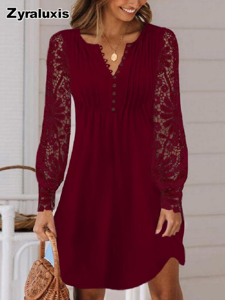 New Women's Fashion Lace Long Sleeve Dress