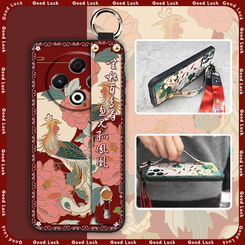 Lanyard Chinese style Phone Case For Tecno Spark30 4G/KL6 Elderly lady For Mom Dirt-resistant Fashion Kickstand Silicone