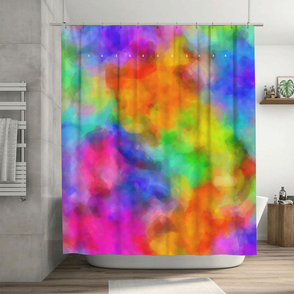 Colorful Shower Curtain Bathroom Decor Waterproof Fabric Print For Home Decoration Multicolor Bath Mat Shower Liner
