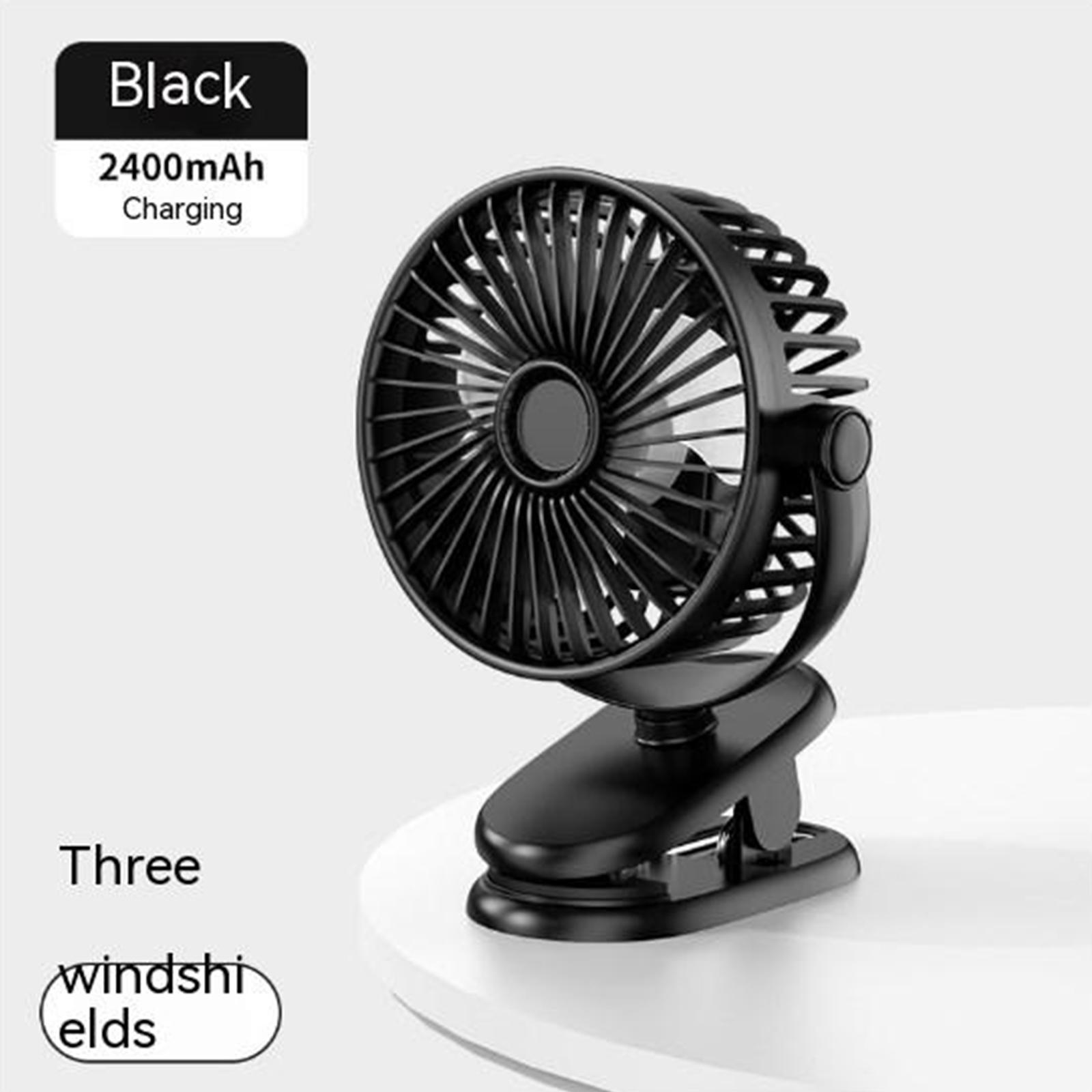 Handheld Usb Mini Clip Fan 3 Speed Adjustable 20db Low Noise 4000 Rpm min Portable Rechargeable Cooling Fan Black 2400mAh#0