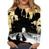 Women's long-sleeved loose-necked Halloween print casual top, suitable for holiday parties
