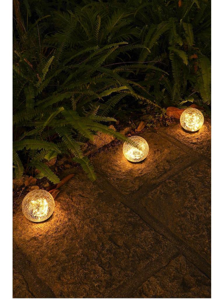 Solar LED Crackle Glass Globe Light for Outdoor Garden & Lawn, Waterproof In-Ground Accent.