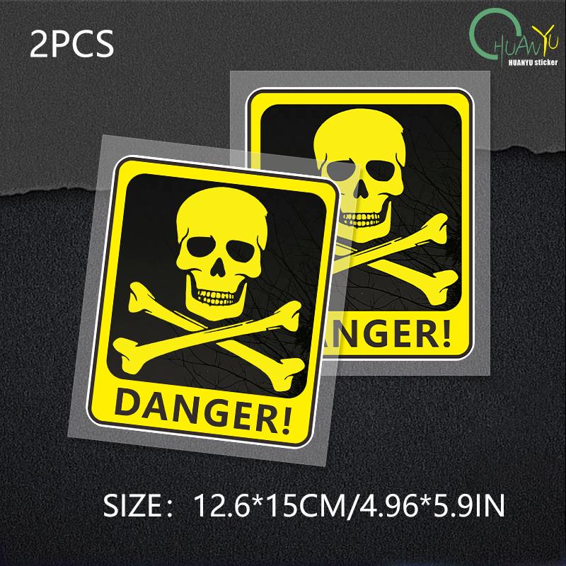 Car Sticker Danger Sign With Skull Symbol Waterproof Vinyl Decal Car Accessories 12.6x15cm