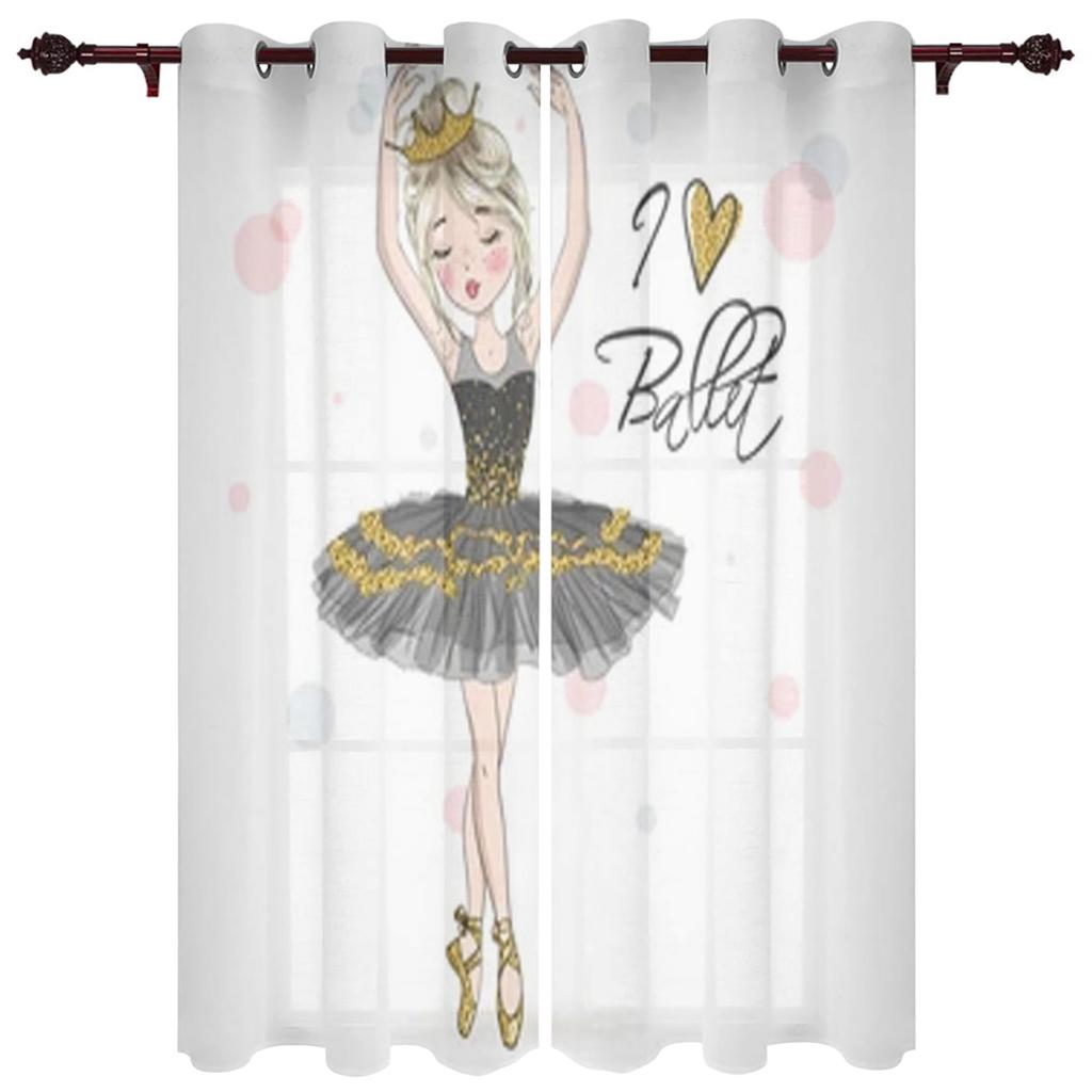 Cute Girl with Ballerina Window Curtain for Kids Room Home Blinds Curtains for LivingRoom Bedroom Drapes