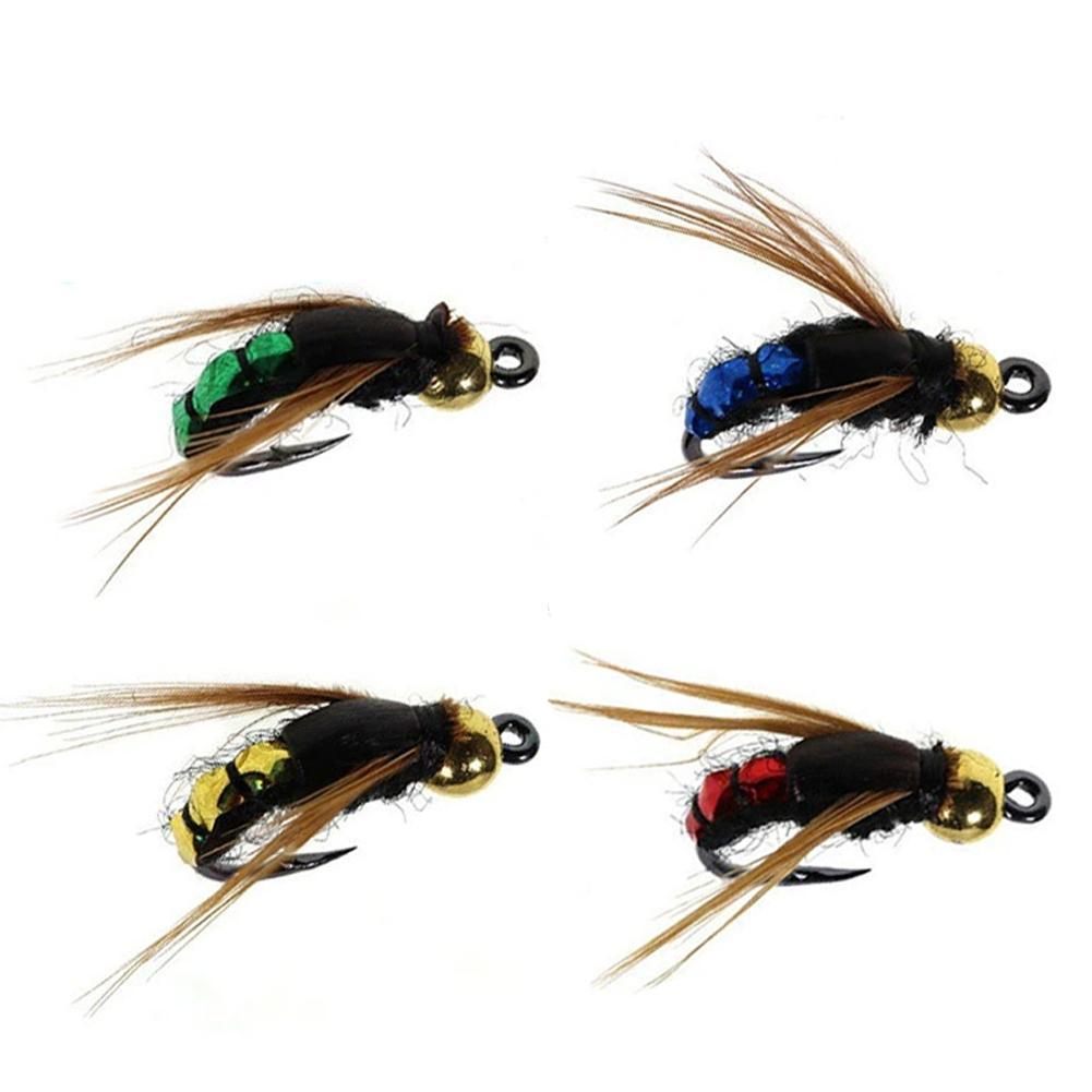 5/10pcs Fly Shape Fishing Bait Lures with Box Artificial Insect Fishing Bait Fast Sinking Brass Bead Head Scud Fly Worm Trout