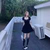 Square collar pure desire style black dress women's waist temperament design sense short a word small black skirt summer
