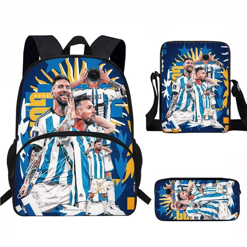 Set Zaino Scolastico per Bambini a Tema Messi con Borsa a Tracolla Astuccio per Studenti Elementari