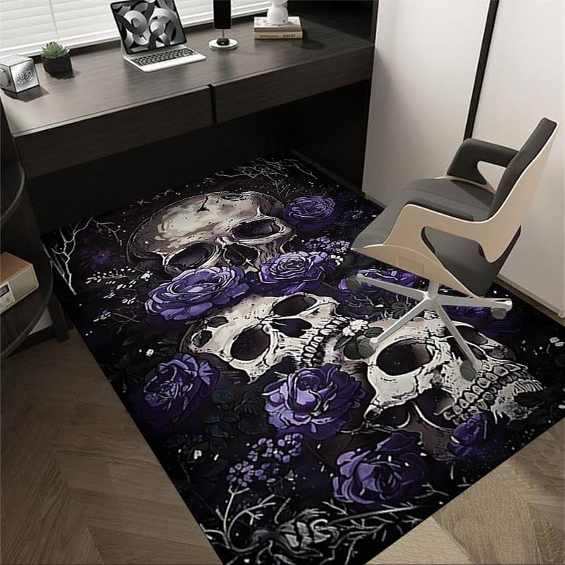 

1pc Skull Flowers Carpet Anti Slip Polyester Floor Mat for office.Bedroom 60cm by 90cm