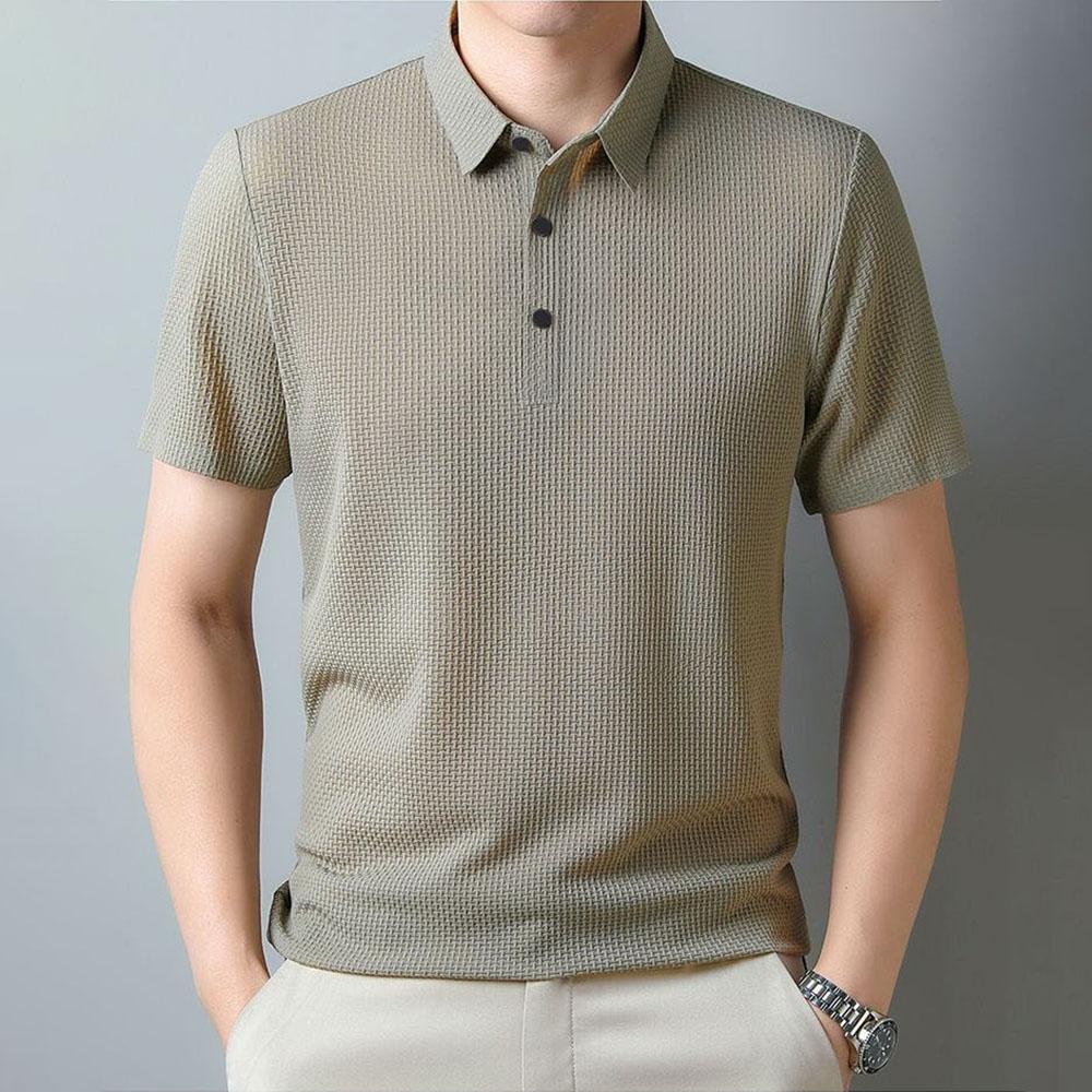Polo estiva da uomo con colletto alto in jacquard, t-shirt a maniche corte traspirante e fresca, t-shirt casual da uomo