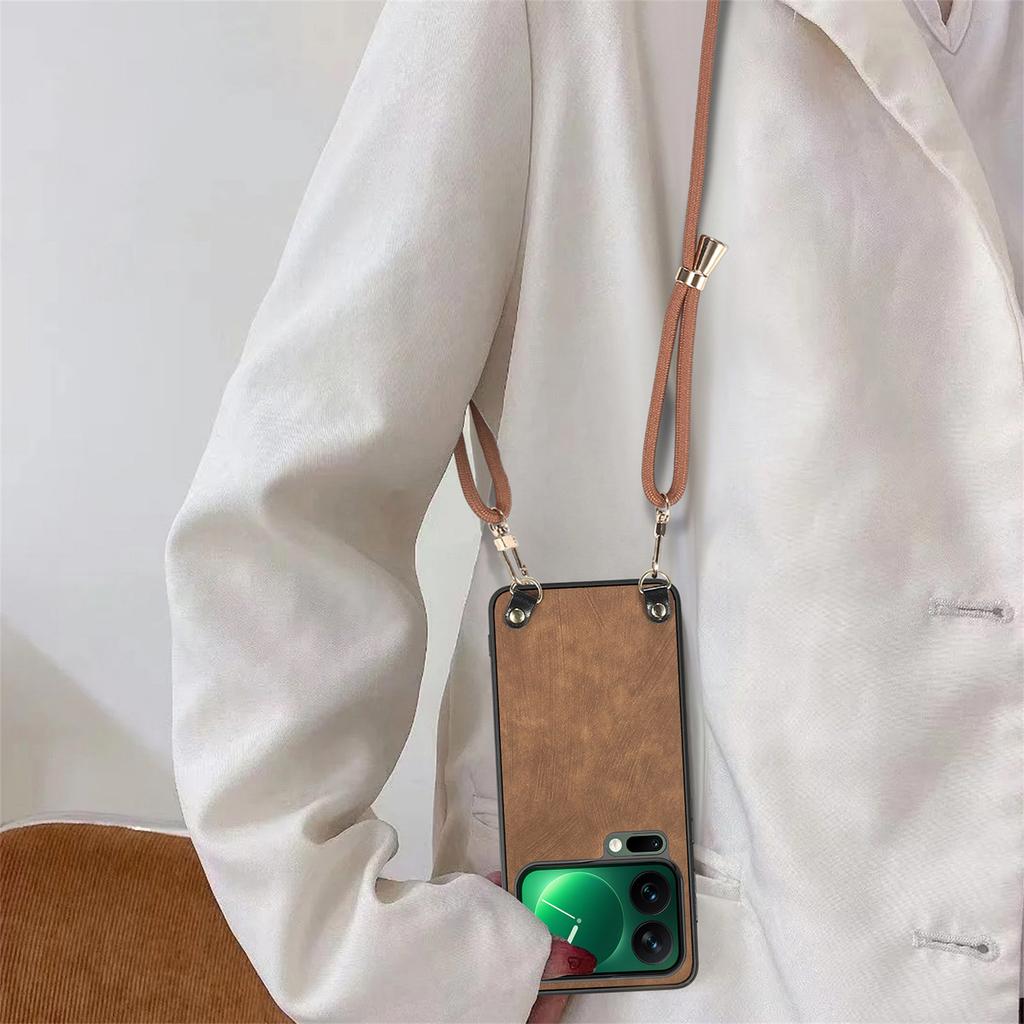 For Xiaomi 17 Pro Retro Leather Phone Back Cover with Adjustable Strap