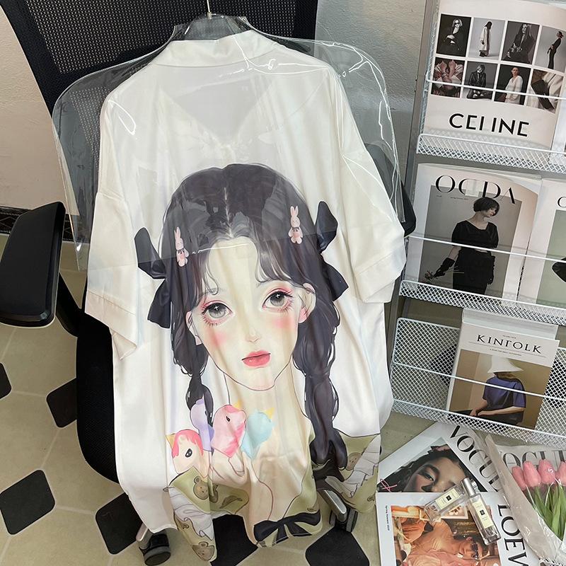 

National girl nightdress women s thin sexy medium and long pajamas boyfriend style loose loungewear tiled real shot M [recommendation 40-55kg ]