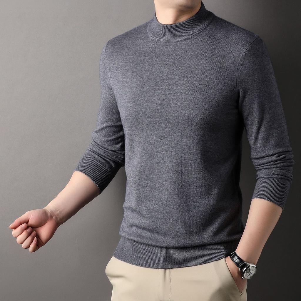 New Autumn Men's Solid Color Half Turtleneck Sweater Men's Warm Bottoming Top Thickened