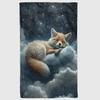 Cozy Fox & Clouds Flannel Throw Blanket - Hypoallergenic Polyester All-Season Bedspread, Dark Blue/Black Night Sky with