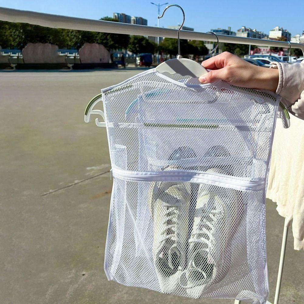 2Pcs Folding Slippers Sneakers Drying Racks Reusable Mesh Laundry Bag Shoe Drying Net Balcony