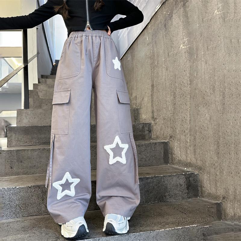 

Девичьи весенне-осенние повседневные брюки карго с широкими штанинами - Модные 2025 150 cm