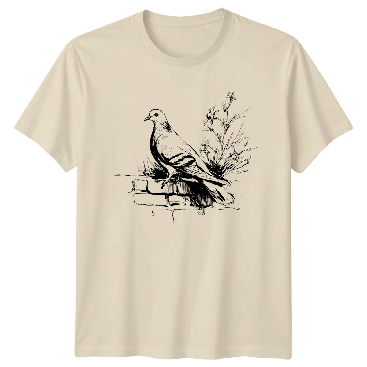 Pigeon Bird On Wall Nature Drawing T-Shirt Urban Birds Sketch Art XL