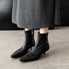 2025 inside and outside full leather small short boots thin heel square head side zipper sheepskin low heel short boots lamb fur boots tide