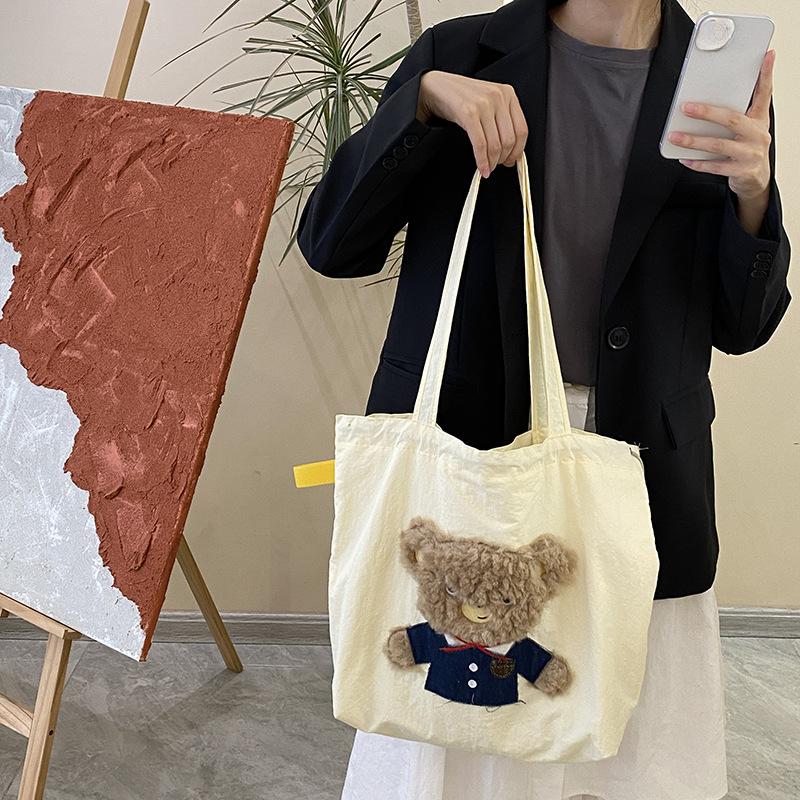 Women's Literary Animal Canvas Bag, Shoulder Bag, Crossbody Bag, Portable Bag, Drawstring Anti-Theft