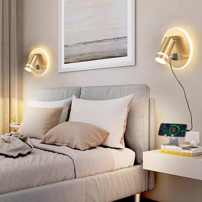 Leselampe Wandlampe USB-Aufladung Wandleuchte Rund Nachttisch Umgebungsbeleuchtung Innenraumdeko Schlafzimmer Wohnzimmer Hotel Esszimmer