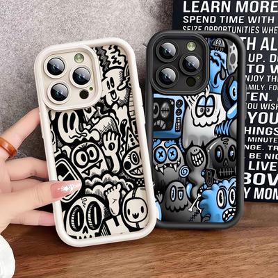 Super Fajne Czarne Etui Graffiti dla iPhone 16 Pro Max 11 12 16e 14 13 15 Plus Miękki Pokrowiec 14+ 13Pro 16+ 15Pro