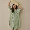 Bowel [Bwtz] Day Off 100% Viscose Pajama Dress Lemon Stripe