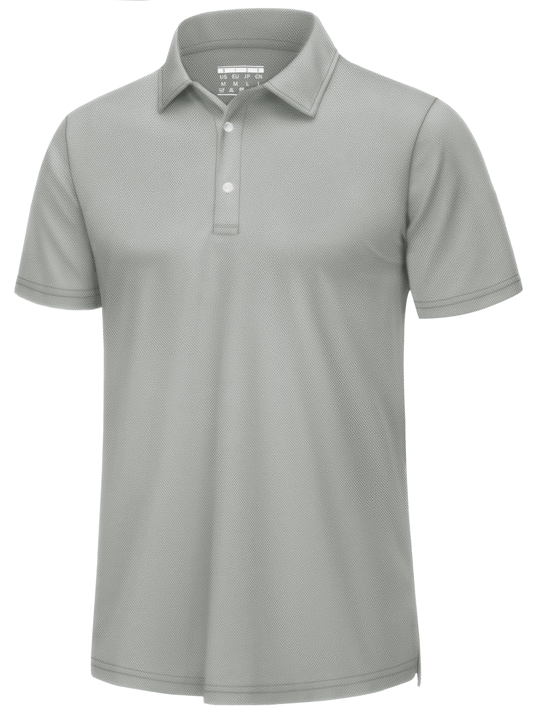 

[TACVASEN] Men s Short-Sleeve Polo Shirt, Plus Sizes, Sportswear, Golf Wear, Quick-Drying, Plain, Business Casual, Light Gray, Size L