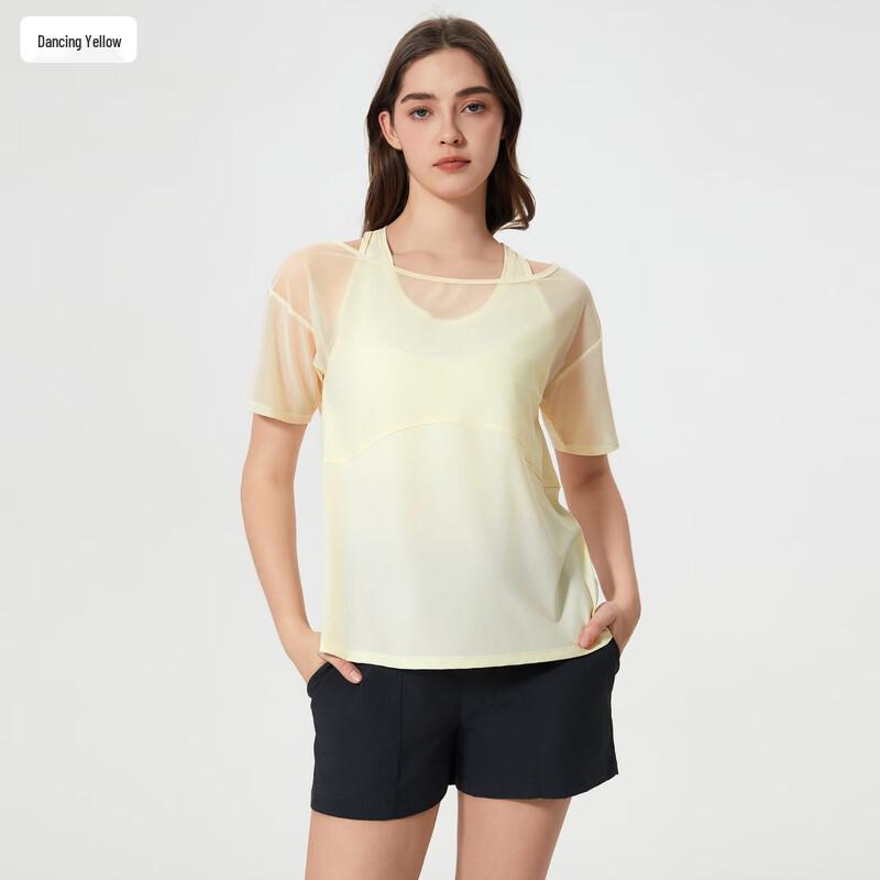 

Lilang Women s Quick-Dry Loose Mesh Faux Two-Piece Training Top