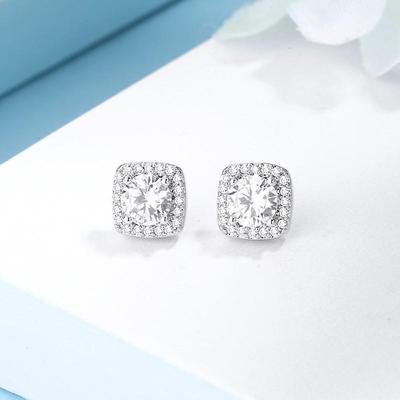 Elegant 925 Sterling Silver Moissanite Princess Cut Square Earrings
