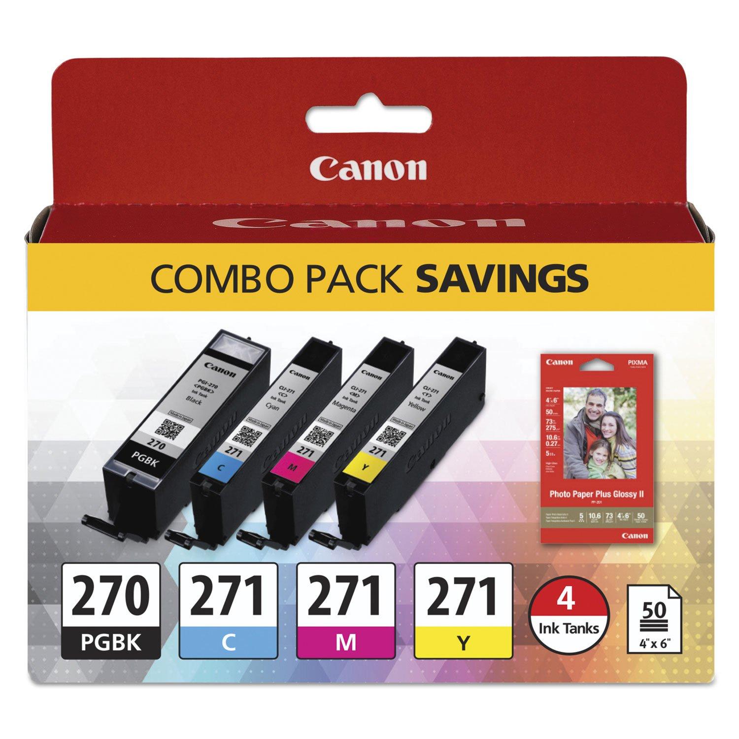 

Canon PIXMA MG5720 MG5721 MG5722 MG6820 MG6821 MG6822 MG7720 PGI-270/CLI-271 4BK/CMY  4x6 PP-201  50 (0373C005)