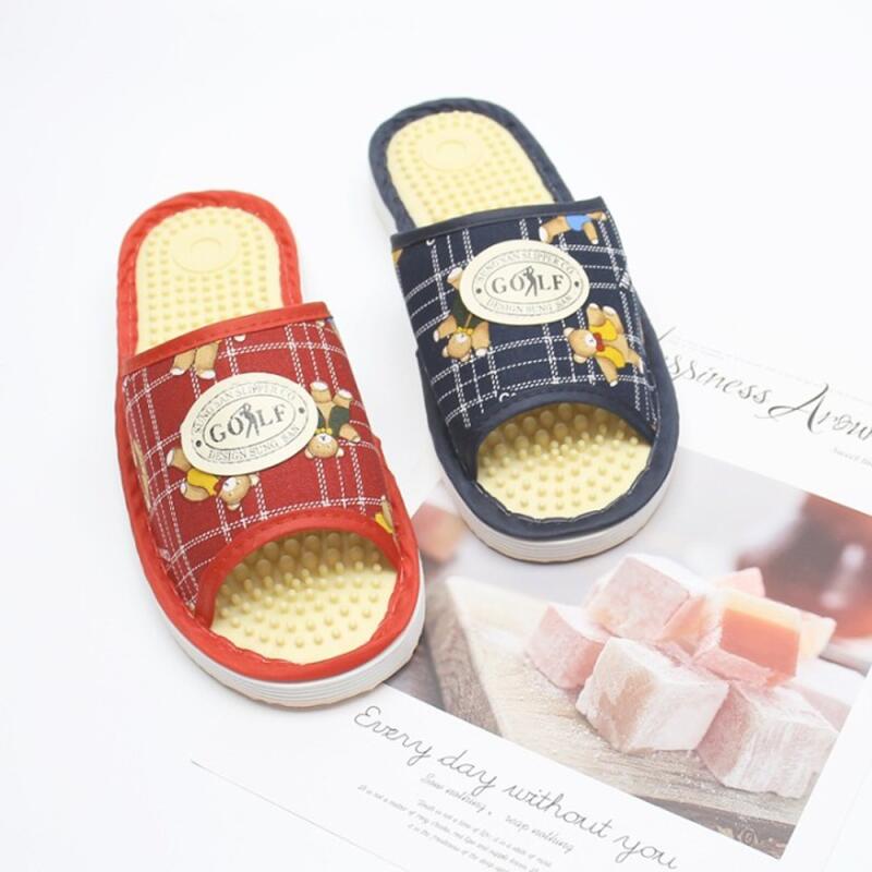 Fabric block heel acupressure indoor slippers living room shoes Navy